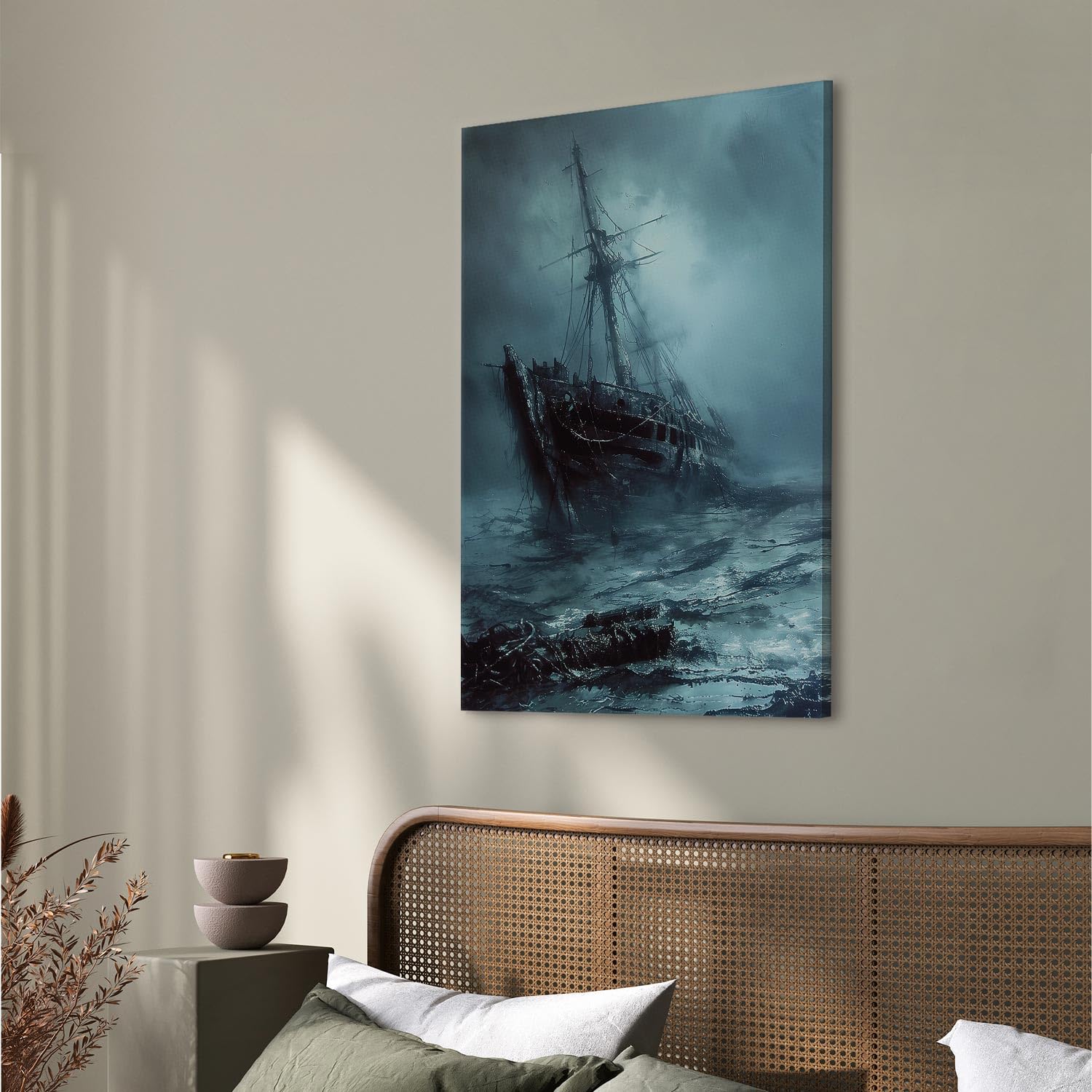 murando - Quadro Fonoassorbente Relitto Di Nave Mare Avvolto Nebbia 40x60 cm 1 Pezzo - Quadri Acustici XXL Grandi - Pannelli Fonoassorbenti Decorativi - Decorazione da Parete Soggiorno n-H-10030-b-a