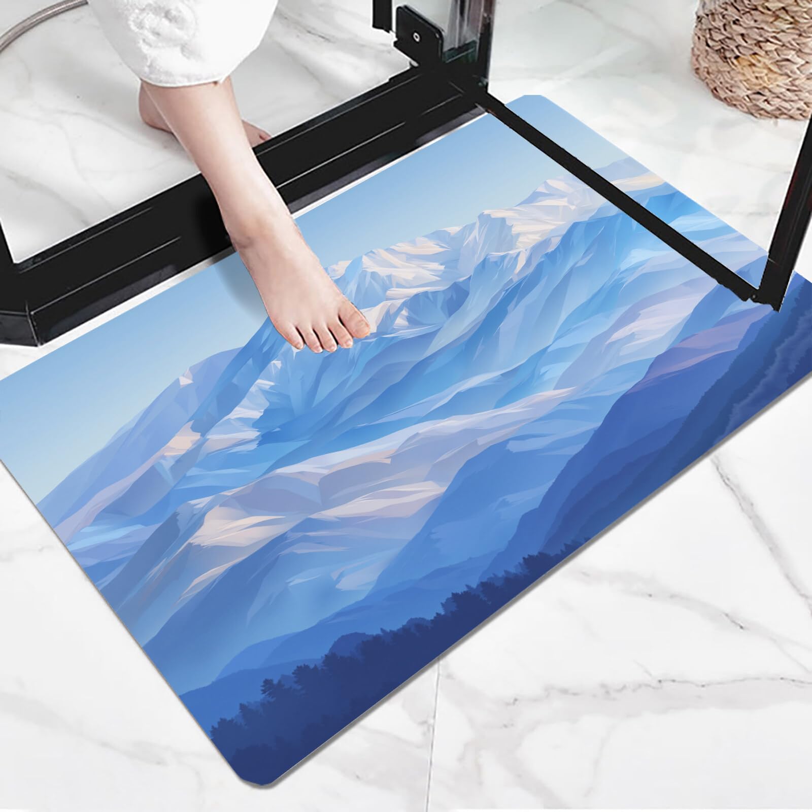 Tapete Azul Montañas Escarpadas Cubiertas Nieve Puerta Felpudo Entrada Exterior Atrapar Suciedad Alfombra Ilustraciones Minimalistas Para Interior Jardines Cocina Pasillo Trasera Delantera,80X120Cm