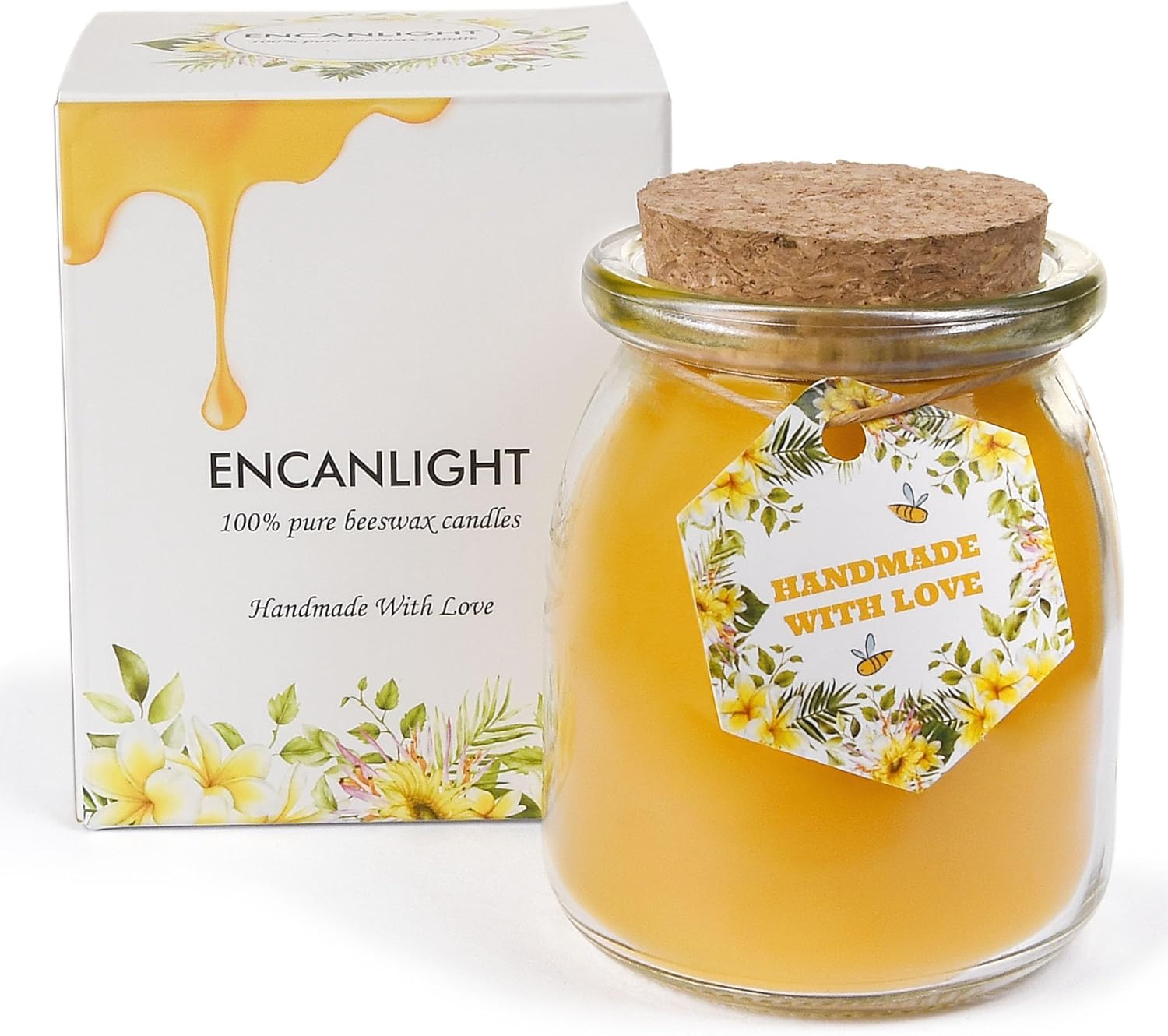 Natural Beewaxs Candles, Unscented Beewaxs Candles in Glass Cup, 6.8oz 32 Hours Long Lasting, Pure Cotton Wick and Stress Relief, Home Gifts（Yellow,2pcs）