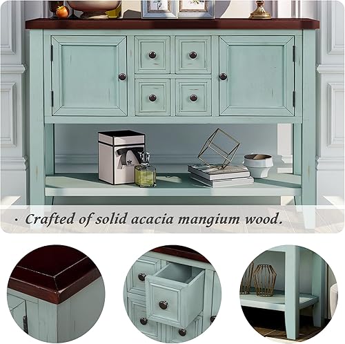 Miniatura 4 de Aprilsoul Mesa consola de buffet, aparador de 47.36 pulgadas con 4 cajones, 2 armarios de almacenamiento y estante inferior para sala de estar,