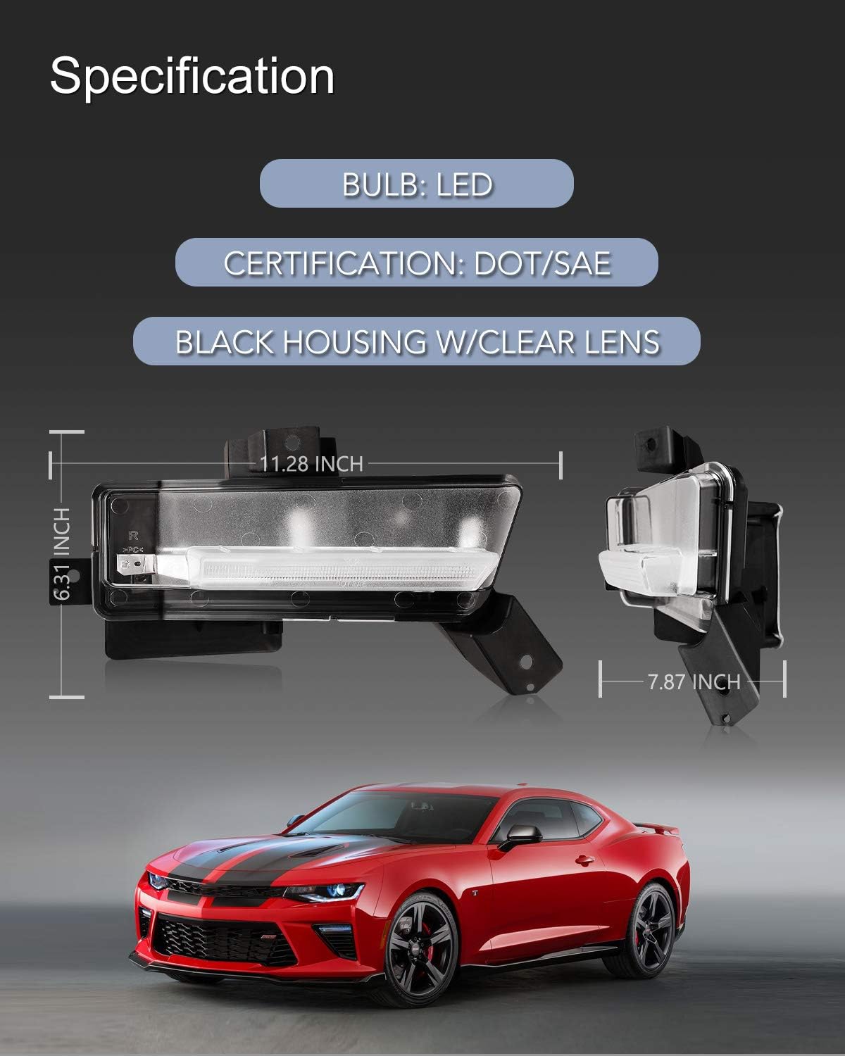 LED Fog lights Assembly Compatible with 2016 2017 2018 Chevy Camaro SS DRL Fog Lamp Replacement Wiring Kit & Switch Included- 1 Pair (Clear Lens)