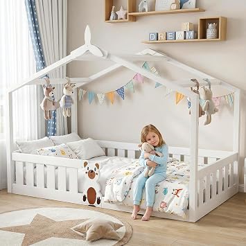Toddler Bed,205 * 95 CM Kids Bed,Wooden Bed Toddler Solid Pine Wood Modern Children Kids Junior Bed Frame White
