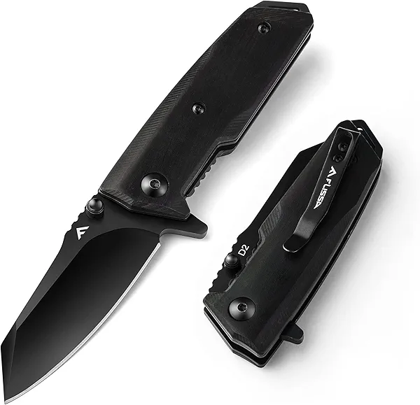 FLISSA Small Pocket Knife, 2-3/4" D2 Steel Blade, EDC Folding Knives, Ebony Wood Handle with Clip, Mini Knife with Liner Lock for Everyday Carry Camping Survival Hiking, Great Gifts for Dad 