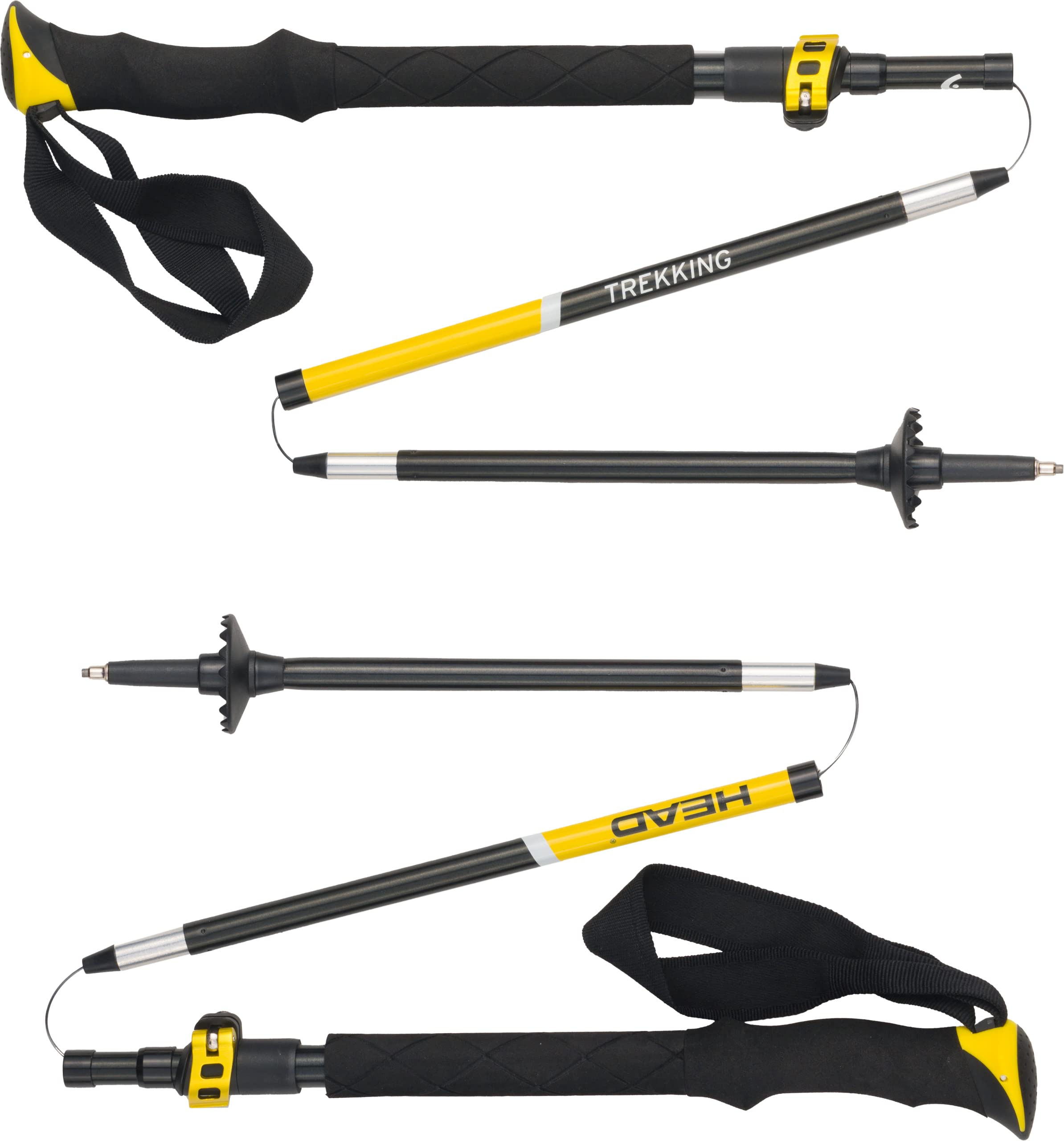 HEAD Bastoncini da Trekking Pieghevoli, Altezza Regolabile 115-135 cm, 3 Sezioni, Diametro 16/14/14 mm, Impugnatura Ergonomica in PP ed EVA con Laccio Regolabile, Giallo