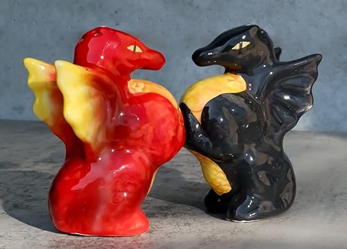 Miniatura 9 de Ebros Gift Juego de cocteleras de cerámica con diseño de dragones de fuego rojo y humo negro, juego de salero y pimentero, como decoración de