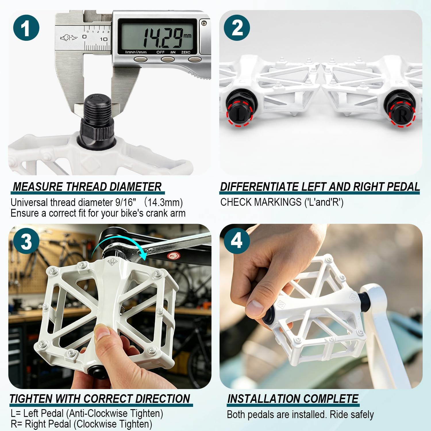 Aluminum Lightweight Pedals Compatible with Ridstar Q20, 9/16" Mountain Bike Flat Pedals with 16 Anti-Slip Pins & Ball Bearings, Durable Platform Pedals for Electric Bike Accessories, 2PCS