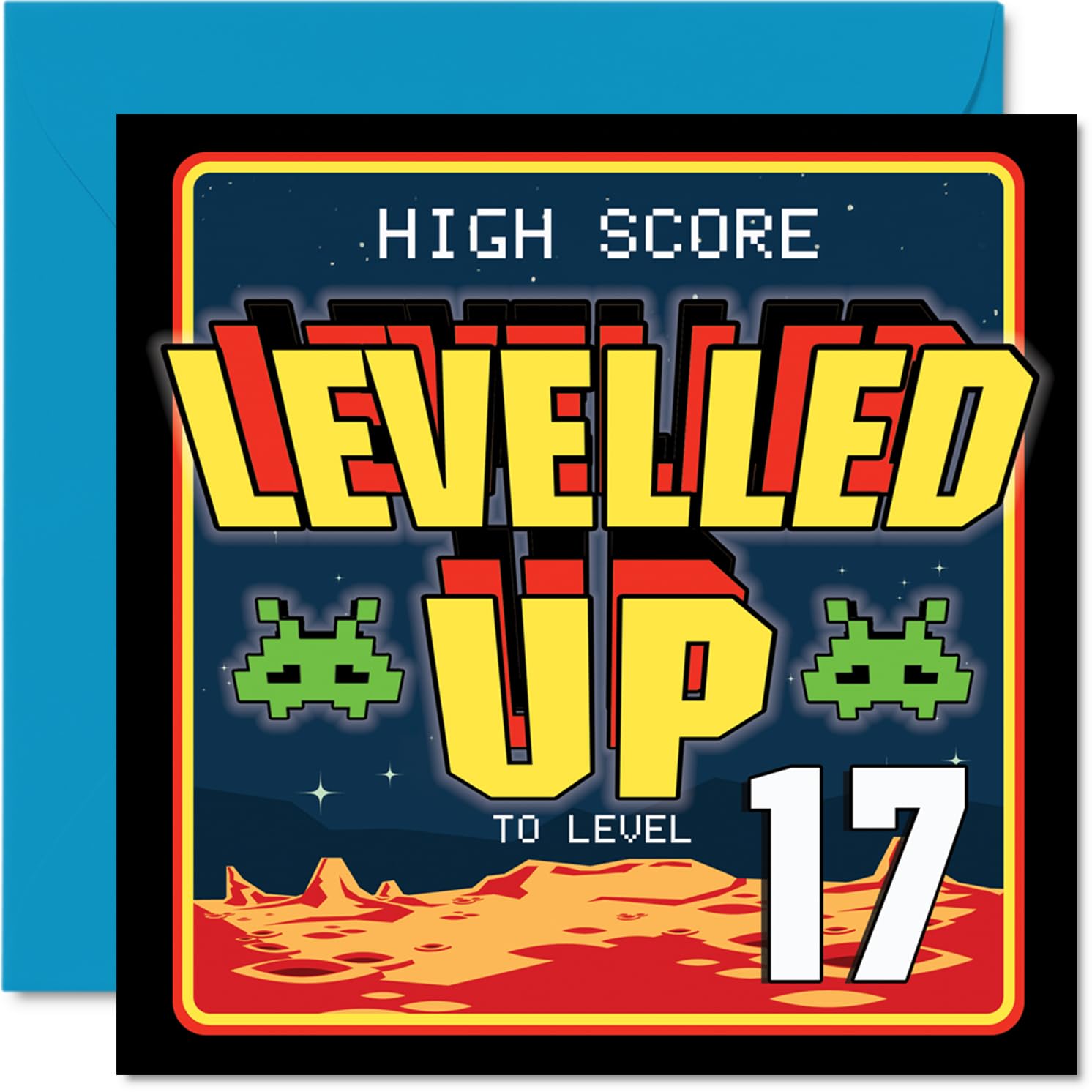 17th Birthday Cards for Girls Boys - Leveled UP - Happy Birthday Card for 17 Year Old Girl Boy Daughter Nephew Cousin Grandson, 145mm Bday Greeting Cards
