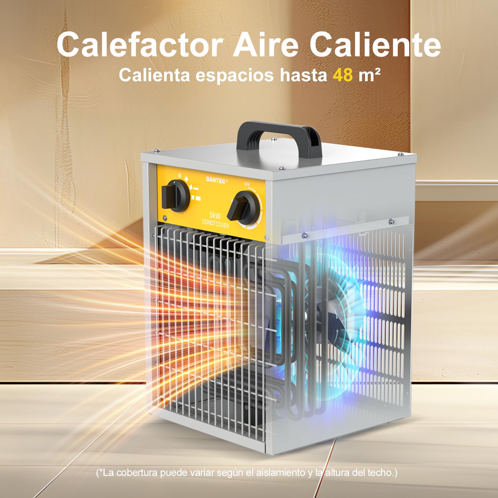 Calefactor Eléctrico 5000W - Calentador Portátiles Industriales - Termostato y Protección contra Sobrecalentamiento - Apto para Construcción, Garaje e Invernadero