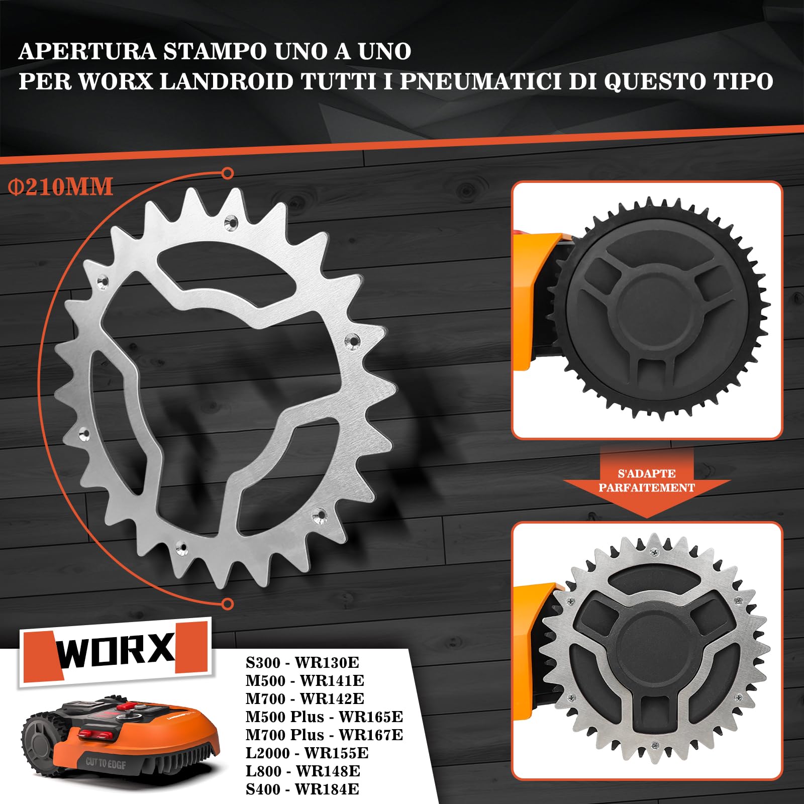 Tosaerba Robot Punte per Tosaerba Worx Landroid Modello S/M Spessore 2 mm, miglioramento della trazione, Fori per Le Viti abbassati lucidati