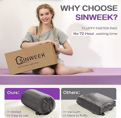 Miniatura 3 de SINWEEK - Cubrecolchón de espuma viscoelástica de doble capa de 5 pulgadas, tamaño Queen, con 3 pulgadas de espuma viscoelástica de gel y 2 pulgadas