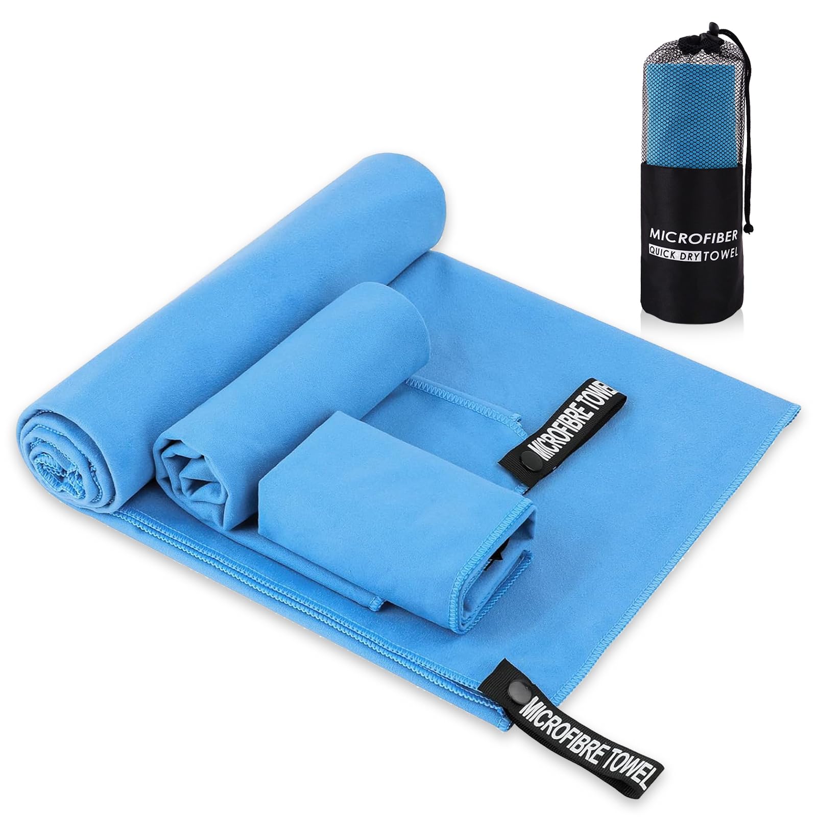 GENHY Quick Dry Towel,3 Size Pack of Light Weight Microfiber Travel Towels,Super Absorbent Suitable for Backpacking,Gym,Beach,Swimming,Yoga (Classic Blue)
