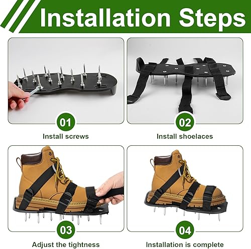 Miniatura 5 de Zapatos aireadores de césped negros con 6 correas ajustables, herramienta aireadora de jardín con pinchos resistentes para aireación de césped, uso