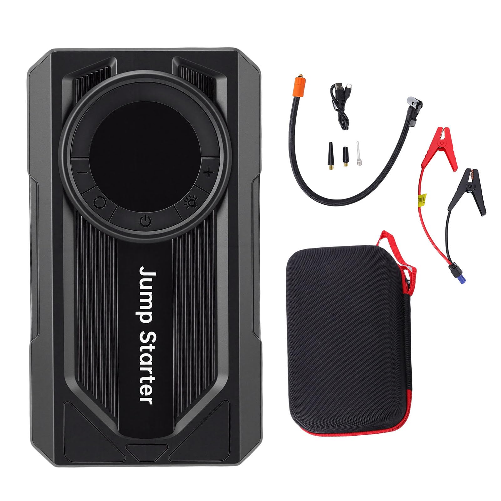 Lazmin112 Arrancador de BateríA de Coche de 2000 A, Banco de Energía de Emergencia Portátil con Compresor de Aire, Inflador de Neumáticos de 150 PSI, Luz LED de Carga Rápida de 45 W, para