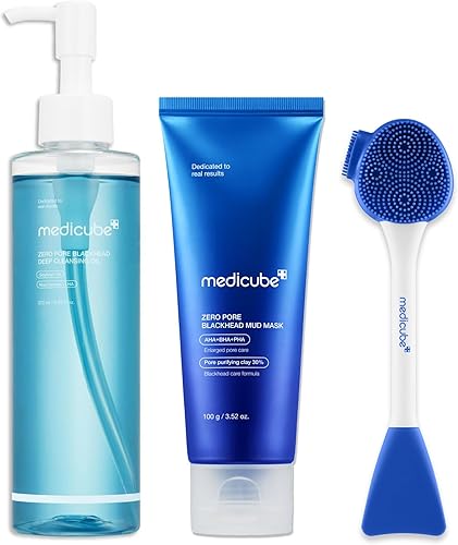 medicube 3-Step Zero Pore Care Trio: Zero Pore Blackhead Cleansing Oil, Zero Pore Mud Mask, and Multi Pore Brush & Mask Applicator | All-in-One Blackhead & Excess Sebum Facial Care Routine
