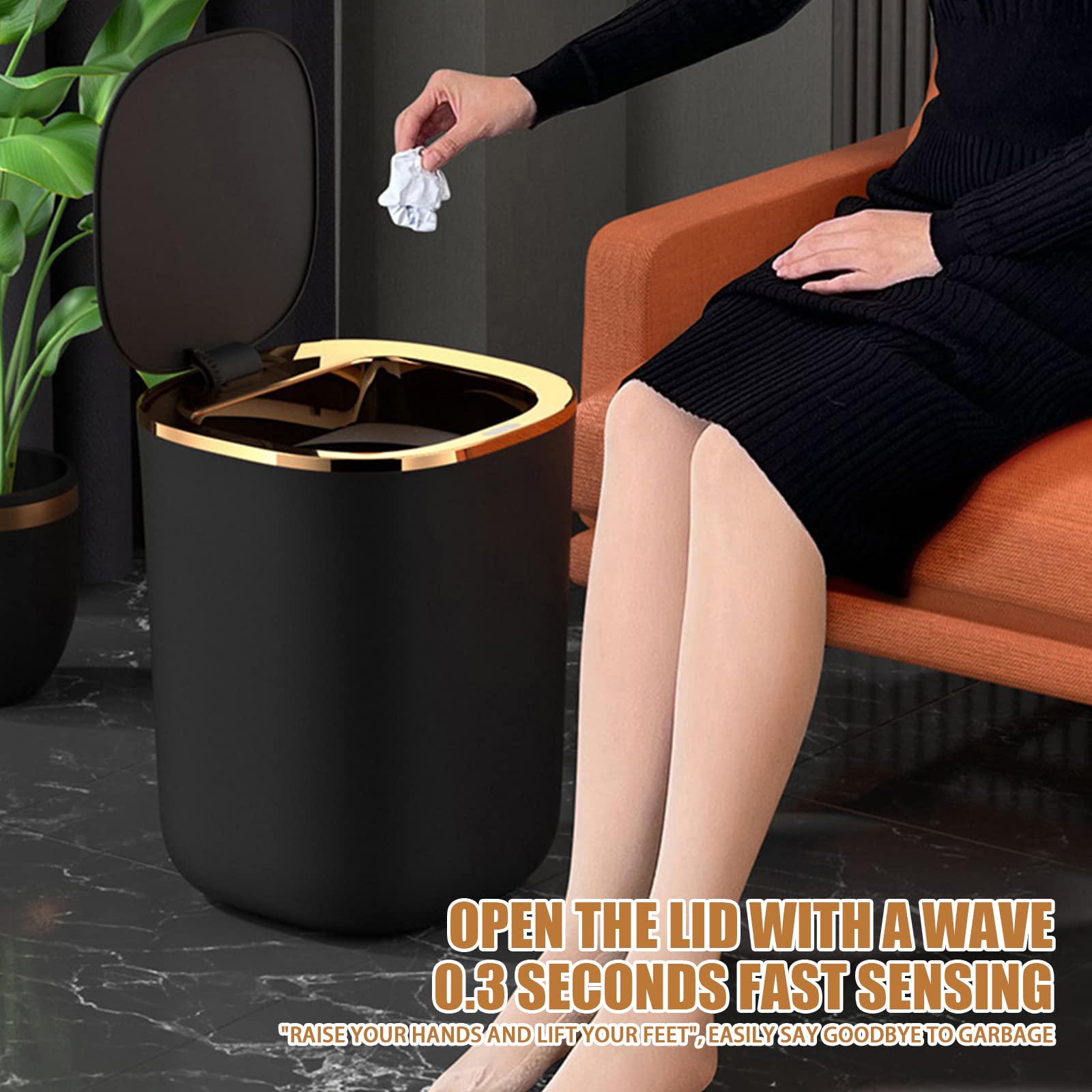 Sensor Müll-Eimer, Automatik Mülleimer mit Smart Sensor, 12L Berührungslos Intelligenter Mülleimer für Küche, Bio-Abfall, Restmüll (Black)