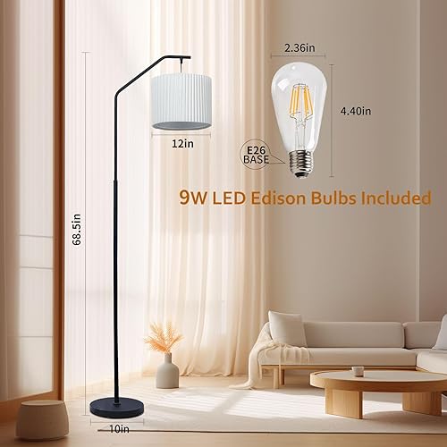 Miniatura 2 de JuGuo Lámpara de pie de 68 pulgadas, bombilla LED Edison de 9 W, incluye lámpara oscilante, lámpara de pie con interruptor de pie con pantalla