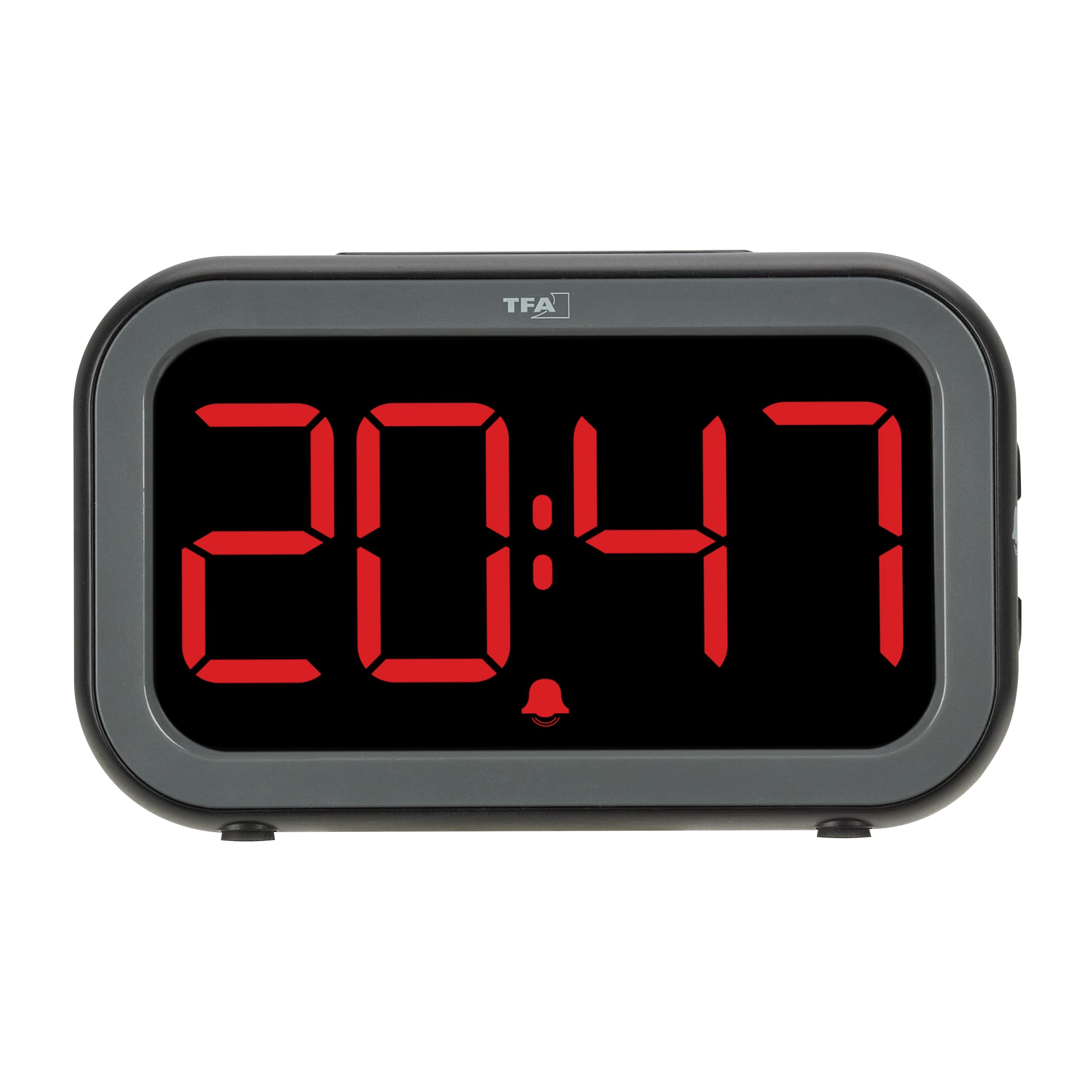 TFA Dostmann Sveglia da comodino digitale BINGO HYBRID con display LCD/LED, 60.2048, sveglia con display ibrido, batteria integrata e cavo USB-C, cambio automatico, data, snooze, nero