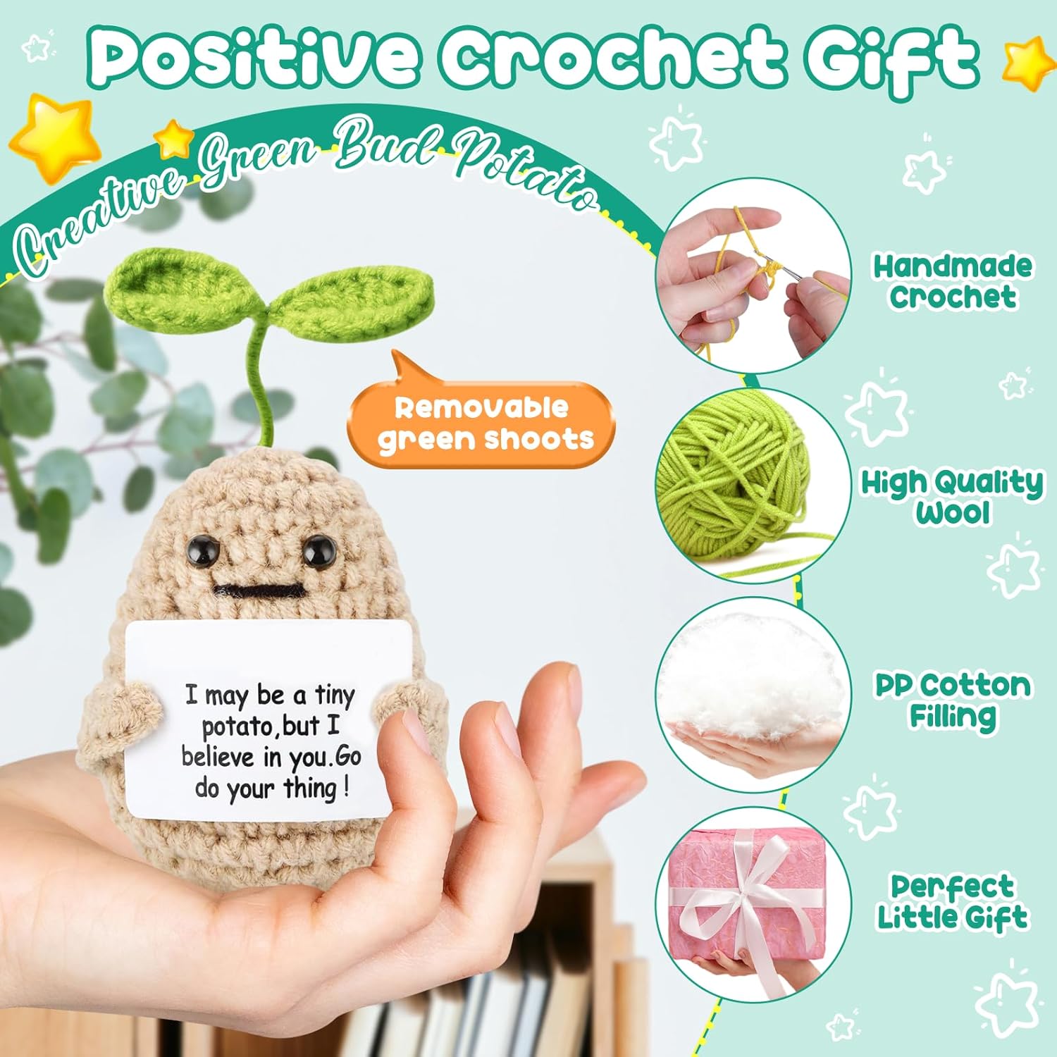 Handmade Positive Crochet Potato,8PCS Emotional Support Vegetables Knitted Wool Pickel Doll with Positive Card for Birthday Gifts Party Cute Home Decor - Image 3