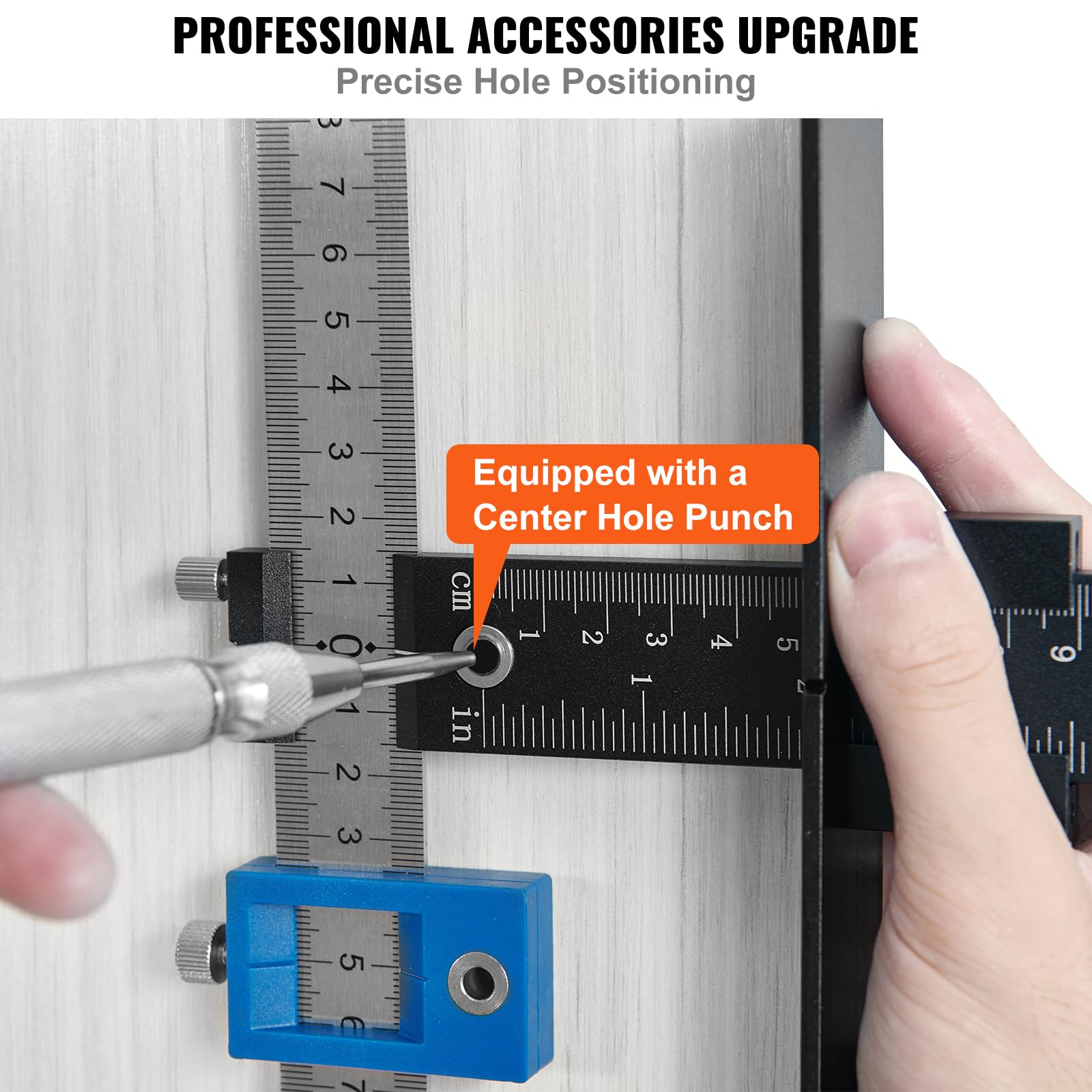 VEVOR Gabarit de Quincaillerie d'Armoire en Alliage d'Aluminium et Acier Inoxydable Gabarit de Perçage Ajustable de Poignées Portes avec Poinçon Central pour Installation de Boutons de Portes Tiroirs