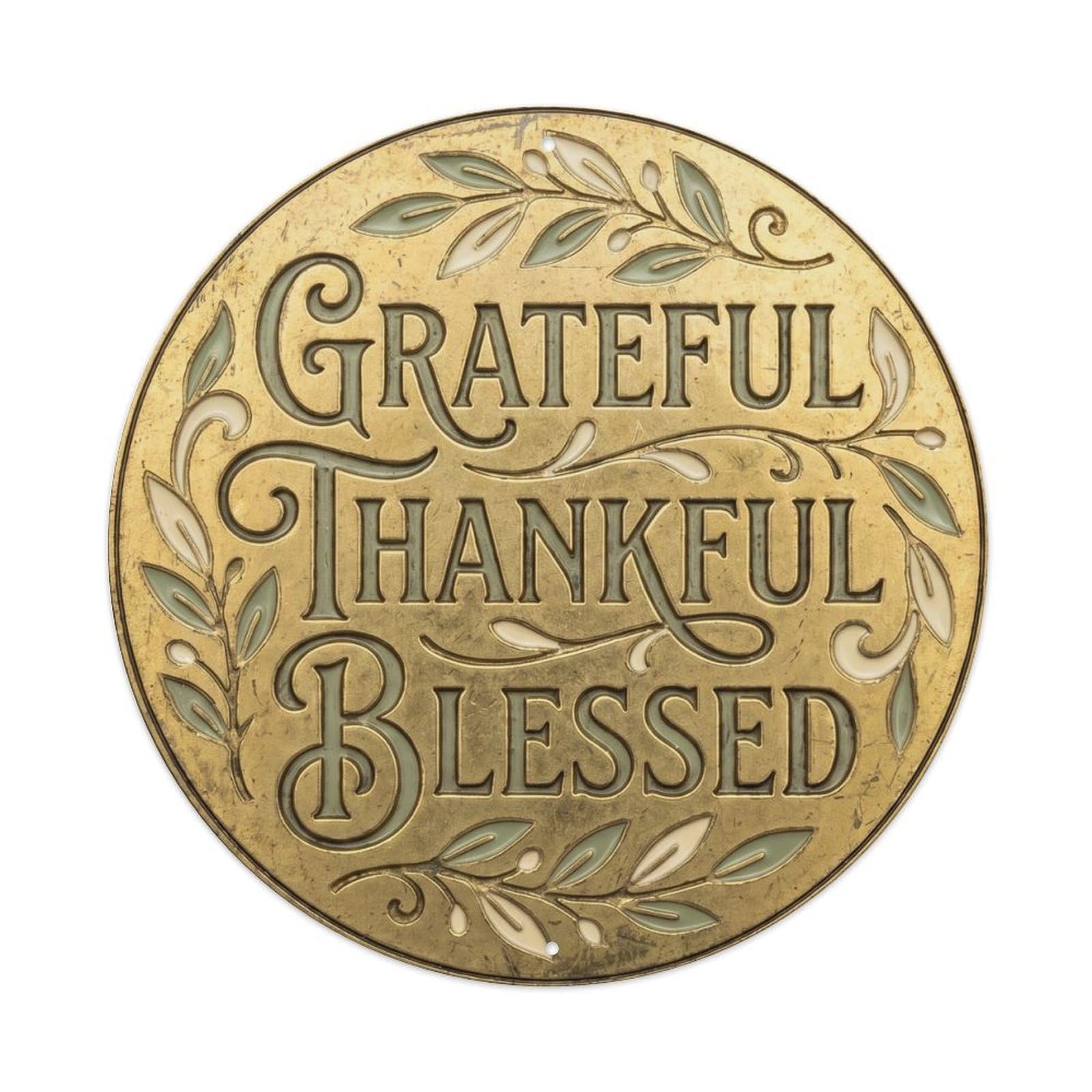Grateful Thankful Blessed Classic Indoor Accessory Retro Slogans Metal Tin Sign Plaque Wall Decor for Cafe, Club Bar, Office, Home Garden Round Metal Poster 8x8Inch