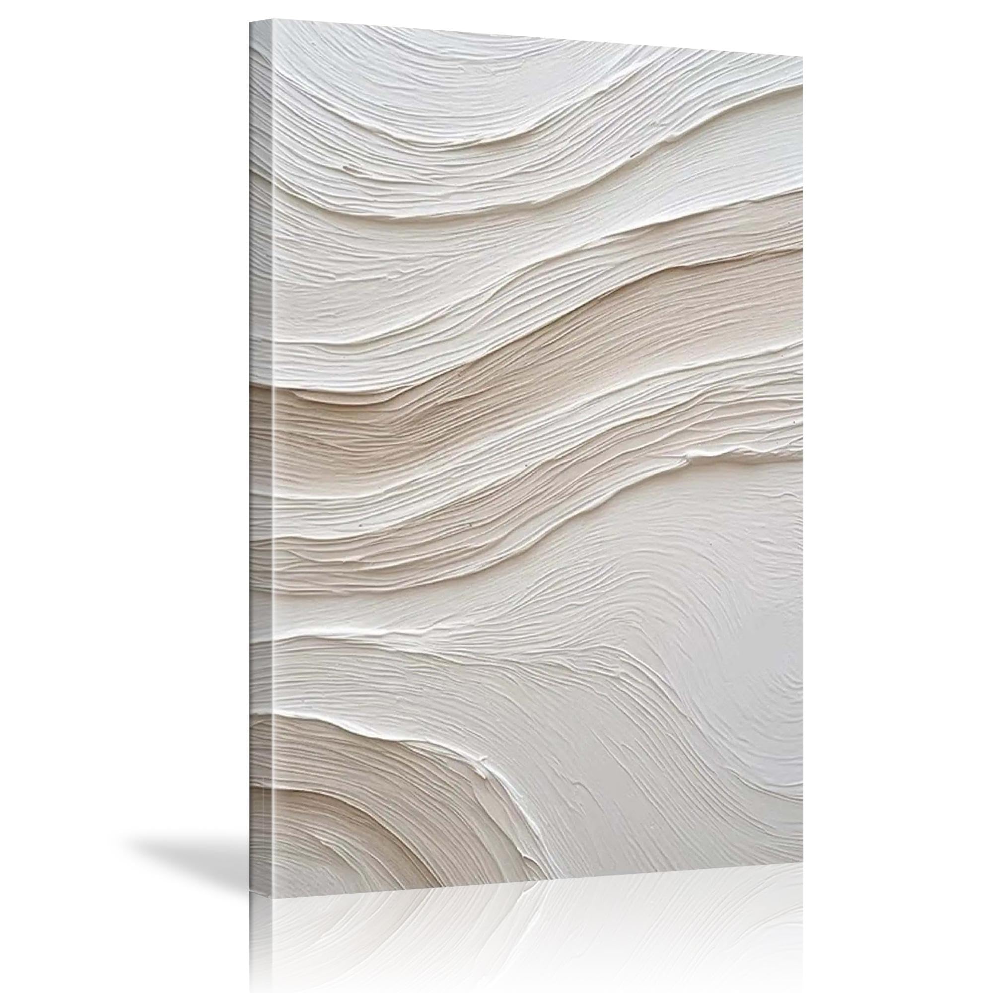 Abstraite Beige Blanc Peinture À L'huile Sur Toile Mur Art Moderne Minimalisme Affiche Tableau Image sur Toile Pour Salon Chambre Décoration Murale 60x80 cm Avec Cadre
