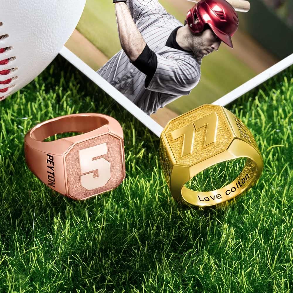 Custom Lucky Number Rings For Men 925 Sterling Silver/Brass Personalized Engraved Name/Year Signet Rings Baseball Basketball Football Hockey Jewelry Sport Lover Fans Gifts For Dad Father Brother
