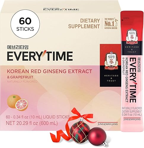 JUNG KWAN JANG Everytime - Extracto de ginseng rojo coreano de 1,000 mg y pomelo  Bebida energética vegana  Sin cafeína, sin gluten, sin OMG, 0.34