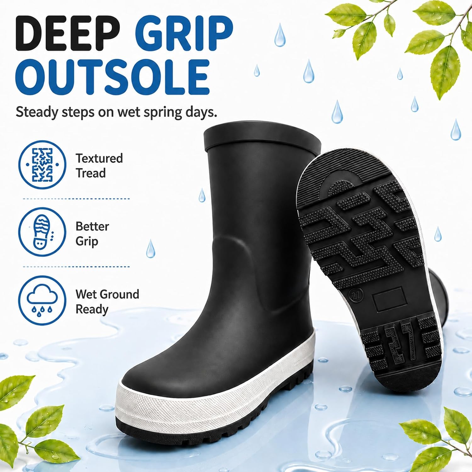 Toddler Rain Boots for Kids Boys & Girls – Fleece-Lined Waterproof Rubber Boots, Warm Non-Slip Lightweight Winter Shoes
