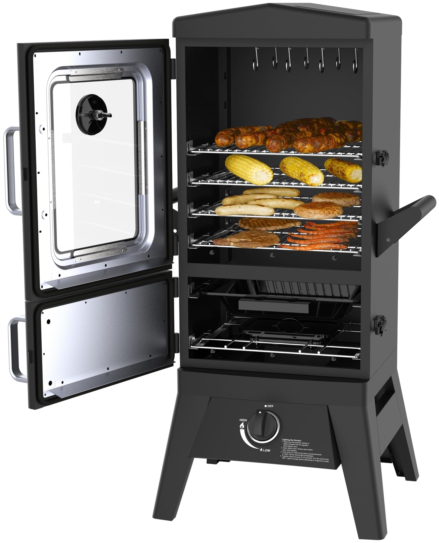 Gasgrill "Portland W2" von El Fuego® Smoker mit Fenster, inkl. Gasschlauch u. Druckminderer, 3,5 kW leistungsstark, mit Thermometer, große Garkammer, AY 3176
