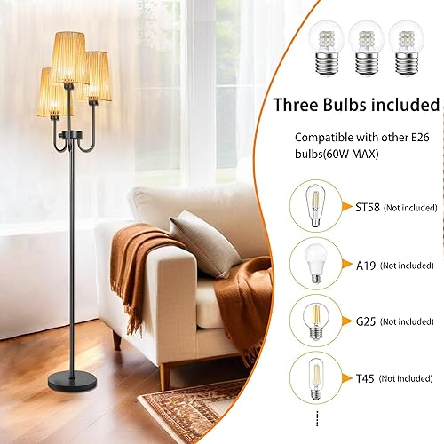 Miniatura 4 de Lámpara de pie bohemia para sala de estar, 3 lámparas de pie de granja con pantalla de ratán y bombillas LED de 7 W, lámpara alta de pie de árbol