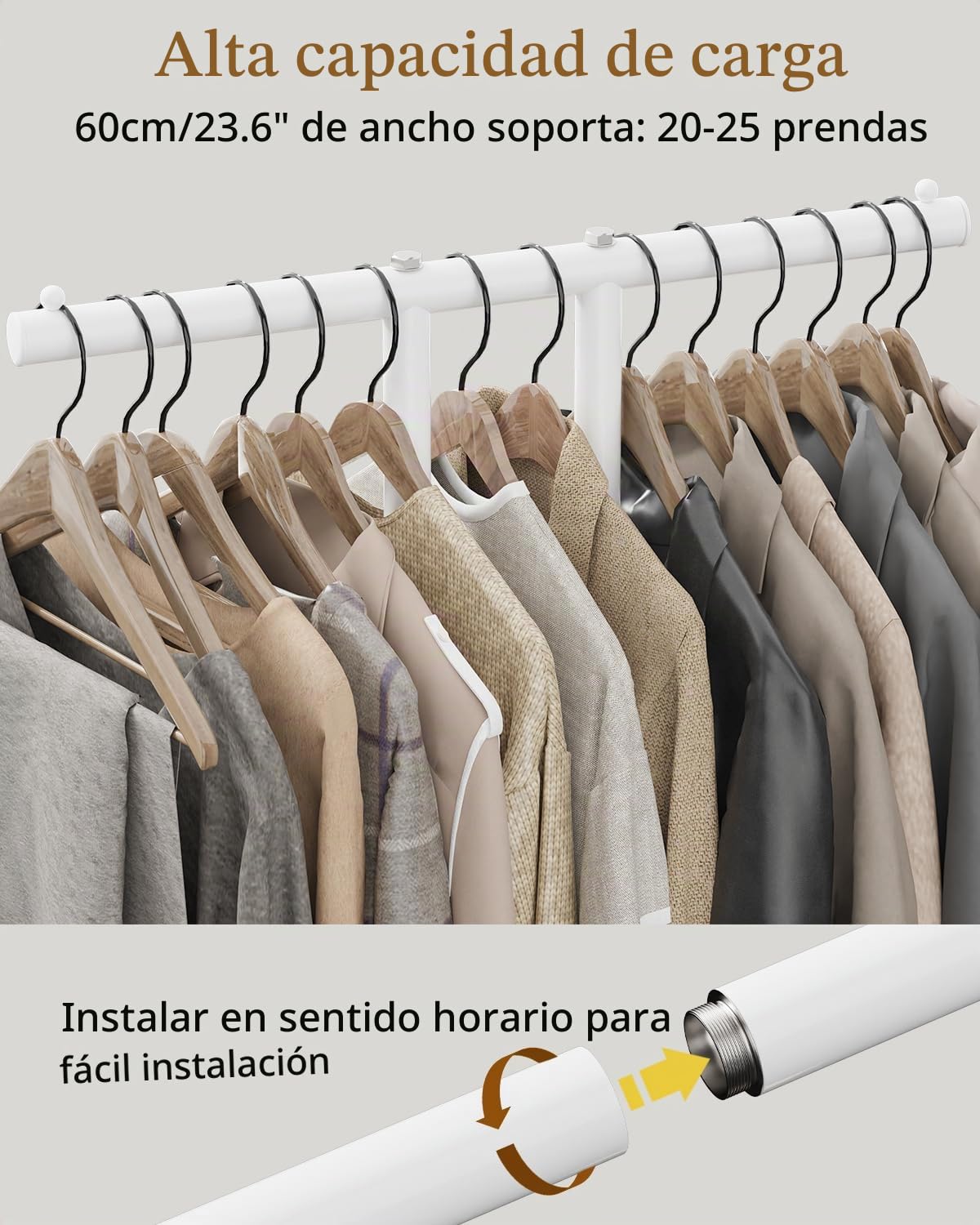 OUTBROS Metal Perchero, 60x25x175cm Perchero de pasillo, Blanco | Standing colgador ropa, Percha independiente con base de losa roca para Guardar Ropa, Bolsos y Sombreros