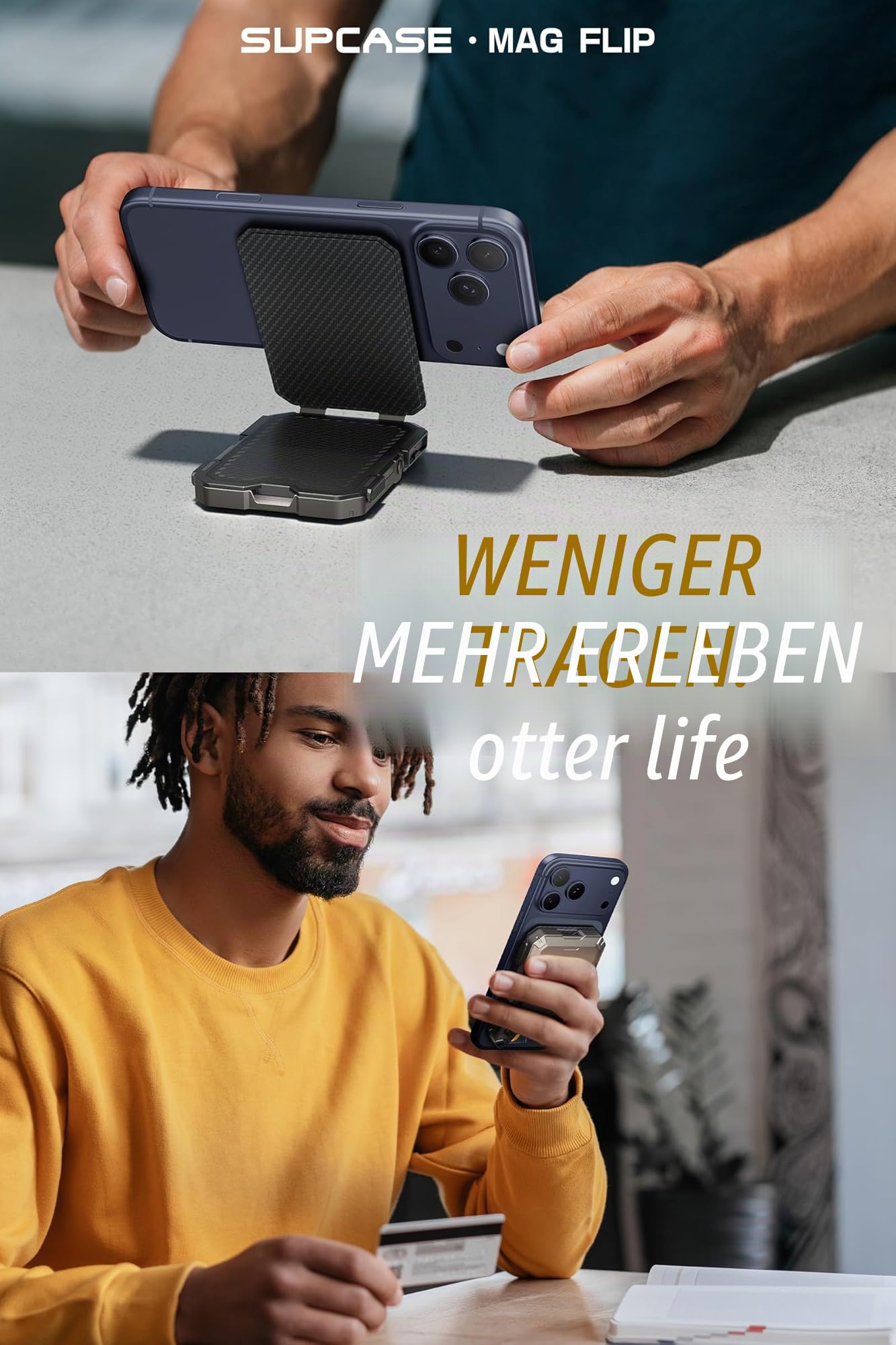 SUPCASE für MagSafe Wallet Apple Kartenhalter iPhone Magsafe Geldbörse [Hold 5 Karten] [RFID-Blockierung] Verstellbar Handy Ständer Kreditkartenhalter für iPhone 17/16/15/14/13/12 Serie (Carbon)