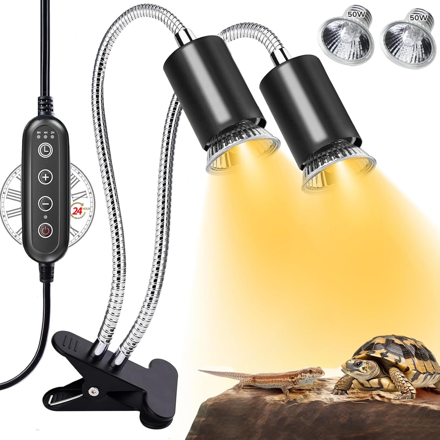 Amazon.co.jp: 双頭爬虫類ライト 亀 日光浴ライト 【附属照明器具50W*2