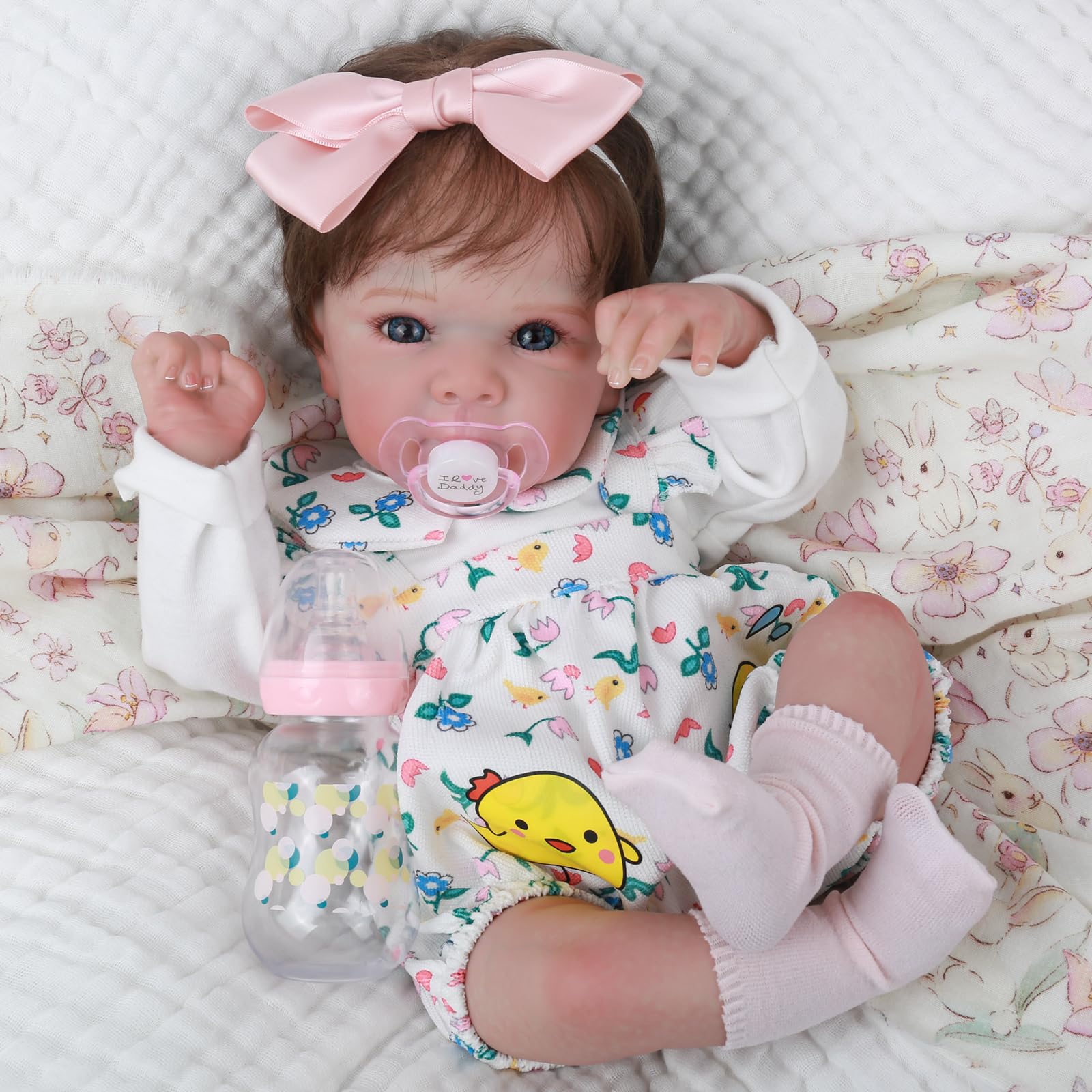 WOOROY Realistic Reborn Baby Dolls - 18 Inch Lifelike Newborn Baby Dolls Girl Real Life Soft Body Baby Doll Gift Toy with Feeding Accessories for Kids Age 3+