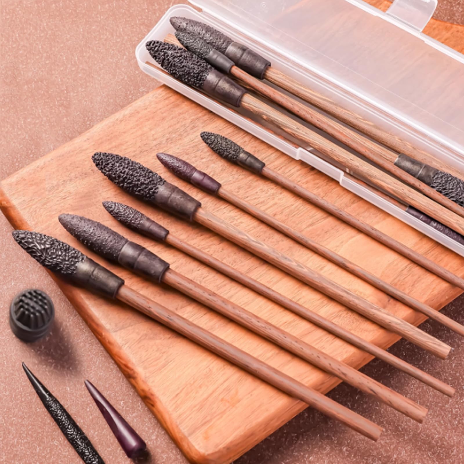 9 PCS Argilla Texture Tool Set, Legno Maniglia Pasta Scultura Texturing Pennelli, Materiale di Resina, per Argilla Polimerica, Ceramica Morbida E Pasta Figurine Artigianato