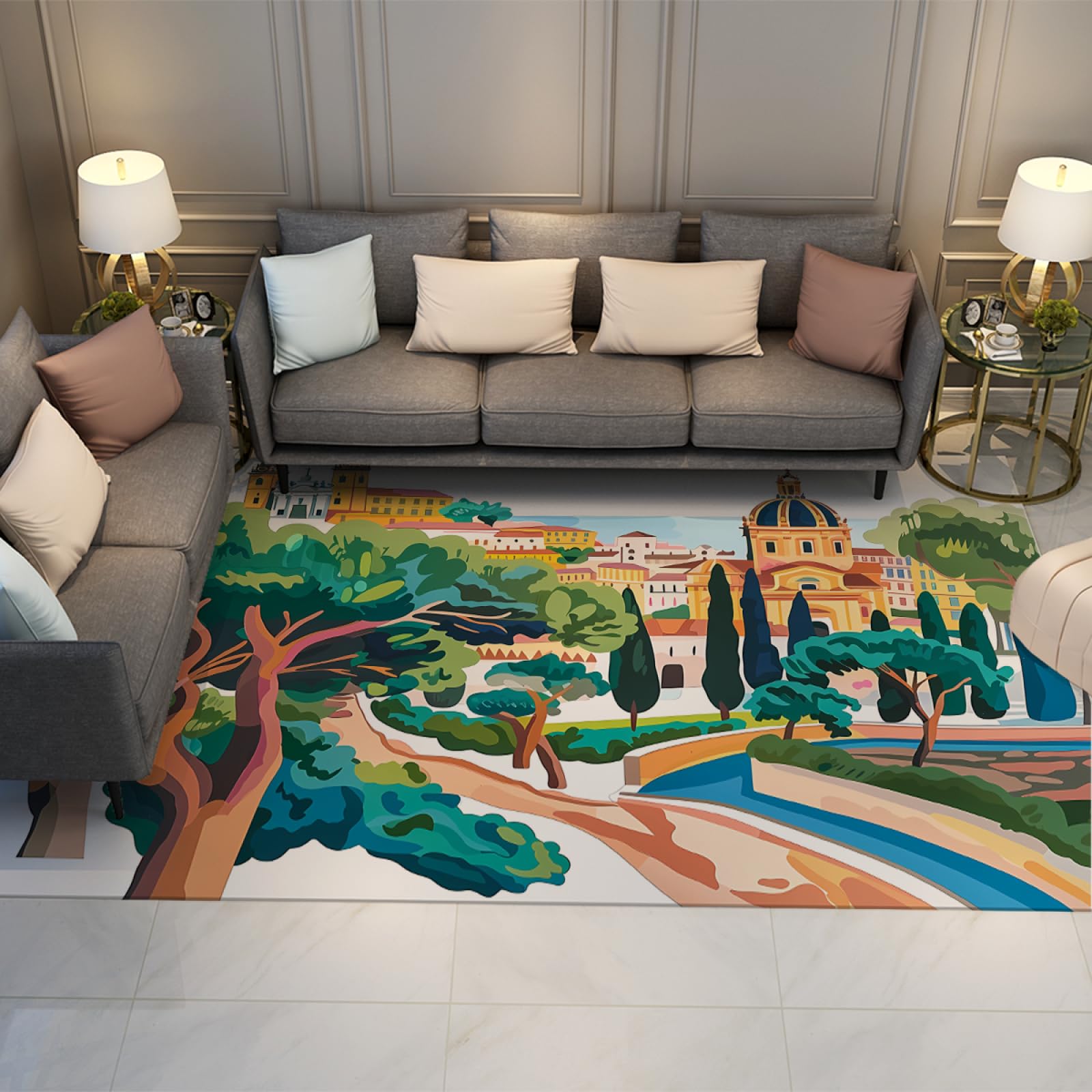 Tapis moderne antidérapant résistant aux taches pour sécuriser les parquets de chambre