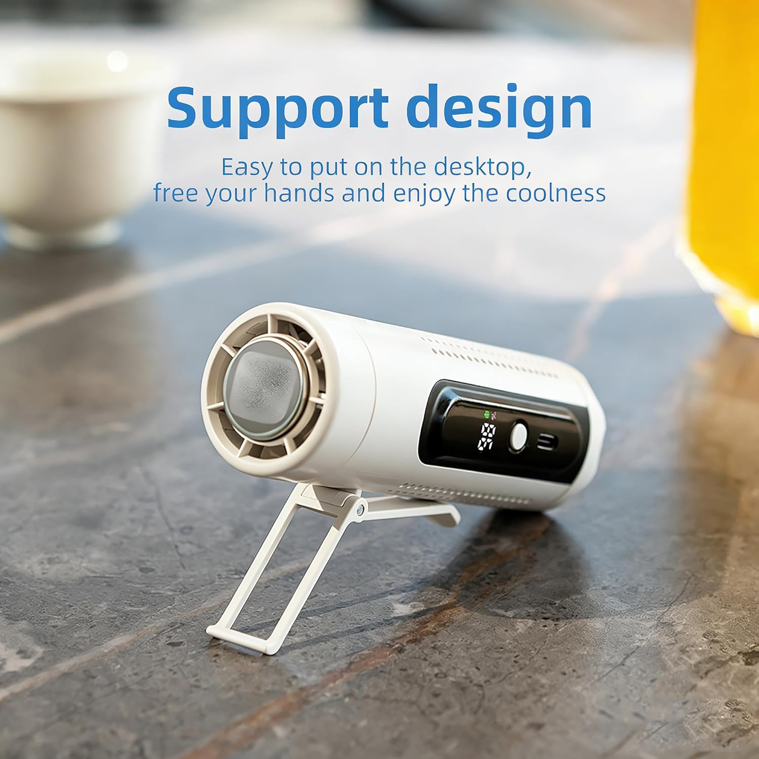 5-Speed Handheld Fan with Cooling & LED Flashlight - USB Type-C Portable Fan, Waist-Hanging/Desktop/Hanging Neck 3-in-1 Design, Long-Lasting Battery for Outdoor, Office, Travel, Camping
