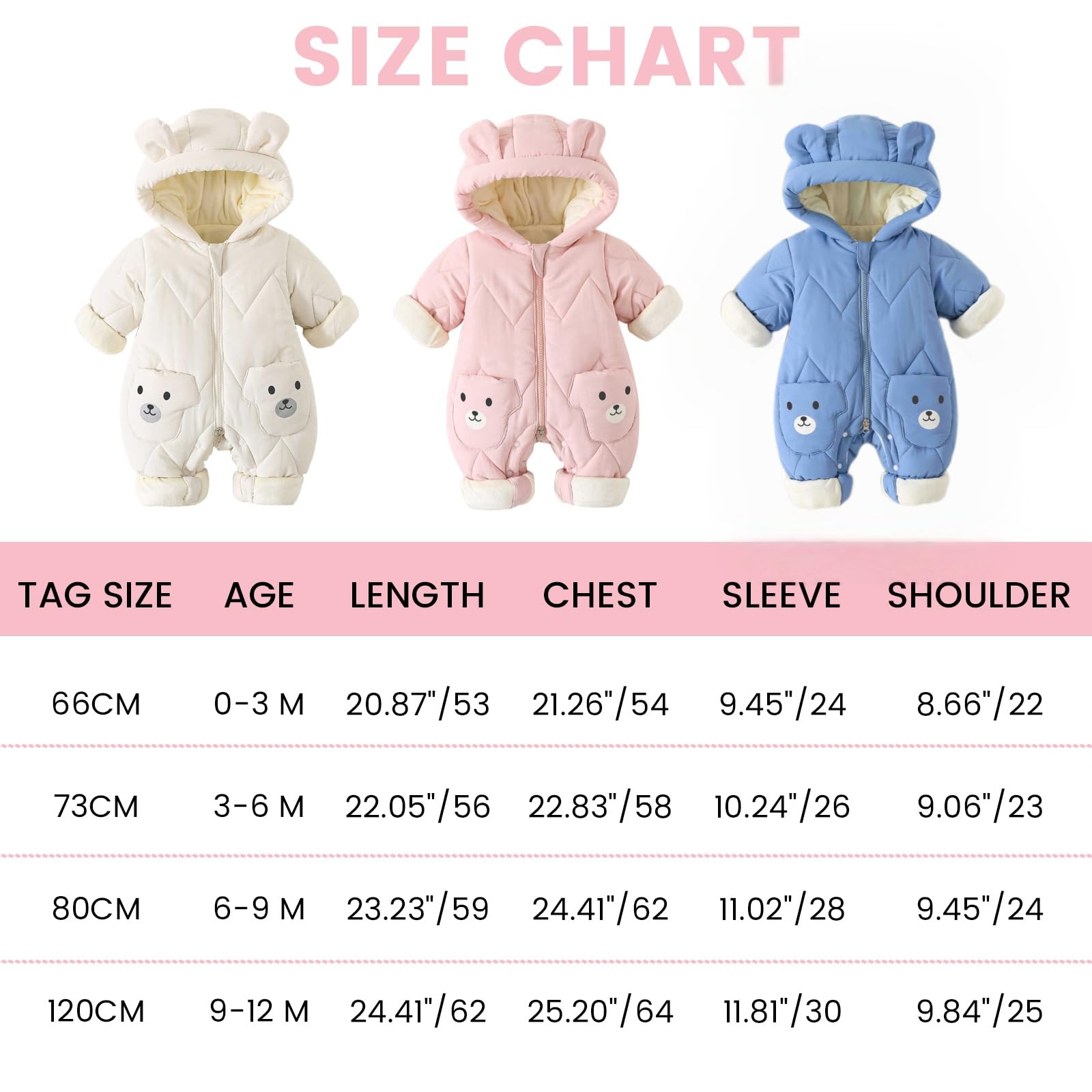 JiAmy Combinaison d'hiver bébé garçon fille neige nouveau-né 0-12 mois