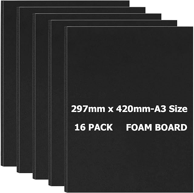 SENENQU 16 x A3 Foam Board Polystyrene Foam Sheets 5mm Hard Paper Outer Foam Boards Photo Mount Board Wedding Signs - 297 × 420mm / Black