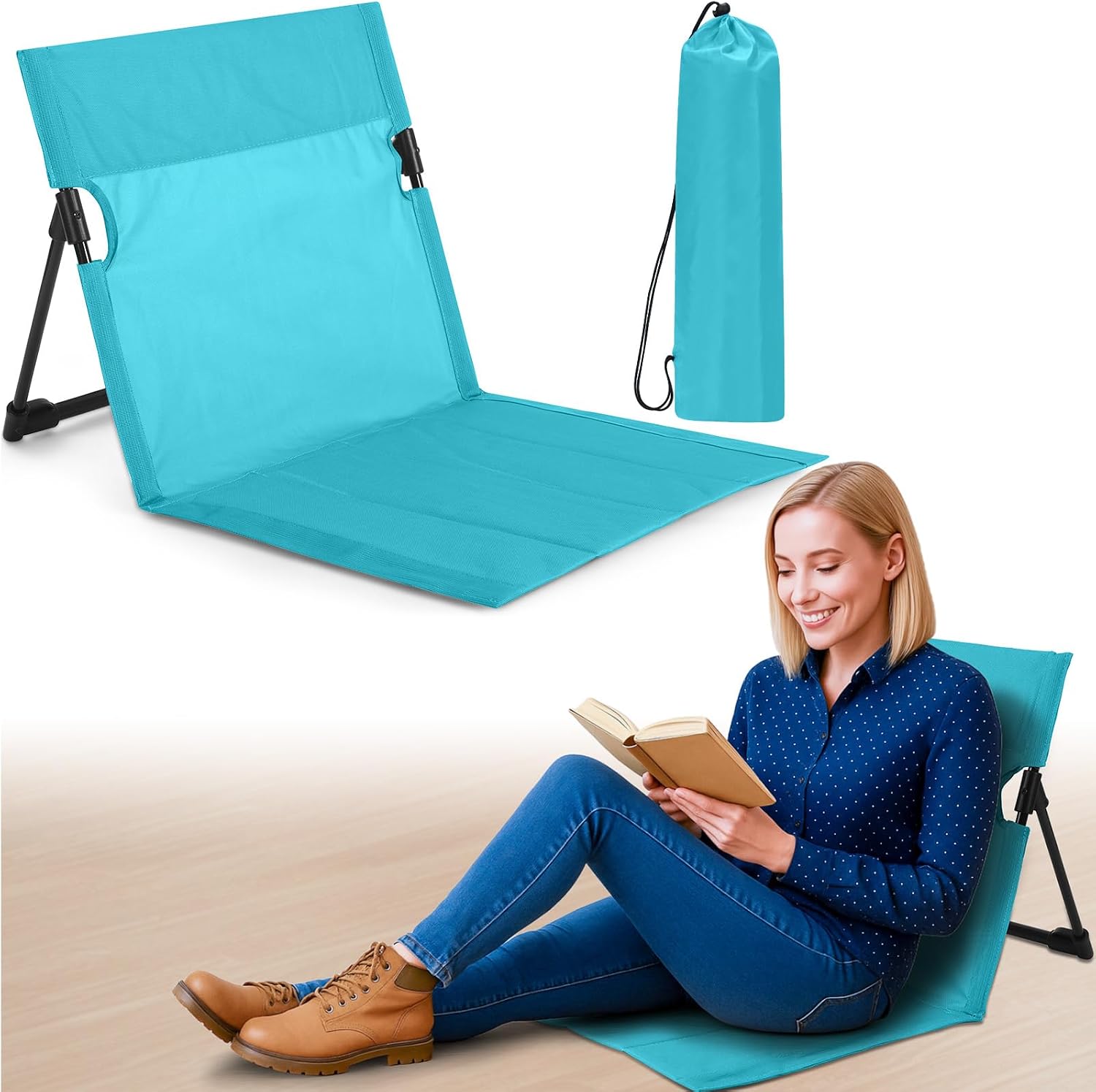 Jetec Foldable Floor Backrest Chair Portable Camping Chair with Storage Bag Light Weight Lazy Seat for Indoor Outdoor Bed Ground Park Lawn Concerts Beach Hiking