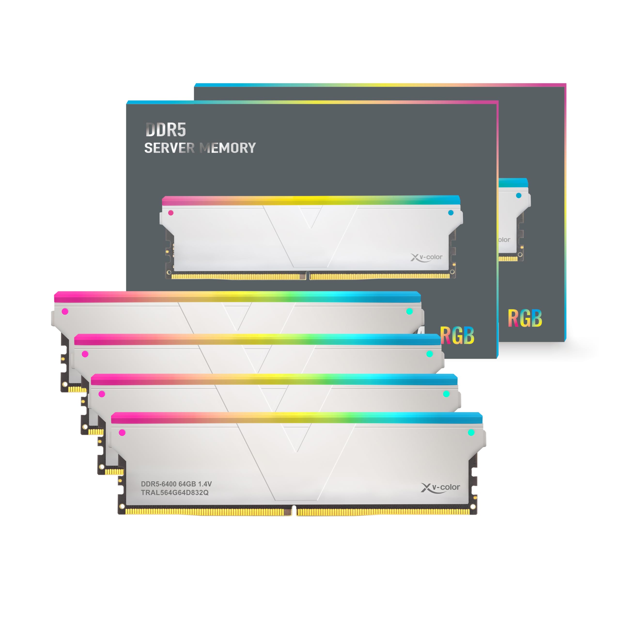 中古 DDR5 6400 OC 32GBX2(64GB) CL32 V-Color DDR5 256GB (64GBx4) 6400MHz CL32 2Rx8 OC R-DIMM RGB