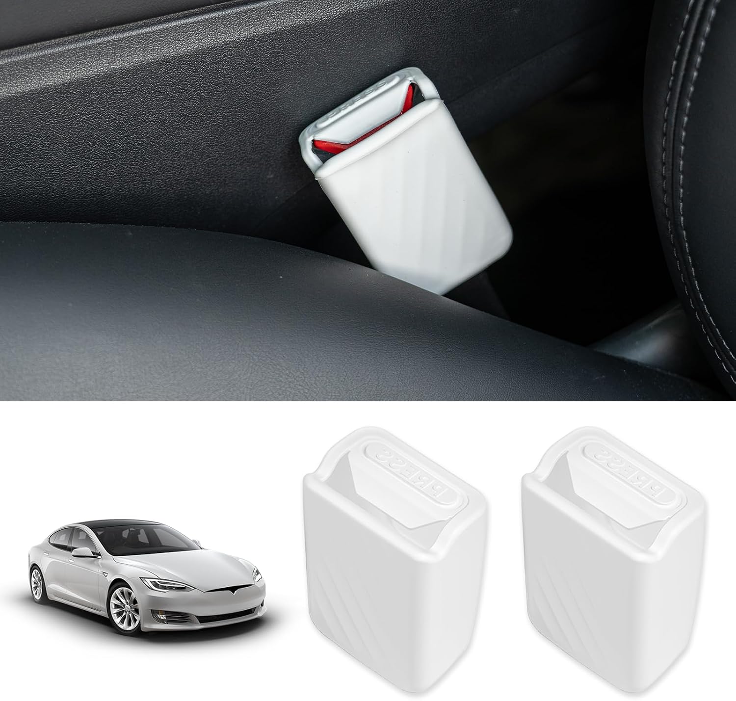Rislobx Seat Belt Buckle Cover Fit for 2023 2024 Tesla Model 3 Model Y, 2PCS Silicone Seatbelt Buckle Holder Seat Belt Lock Button Protector Car Interior Accessories (White)