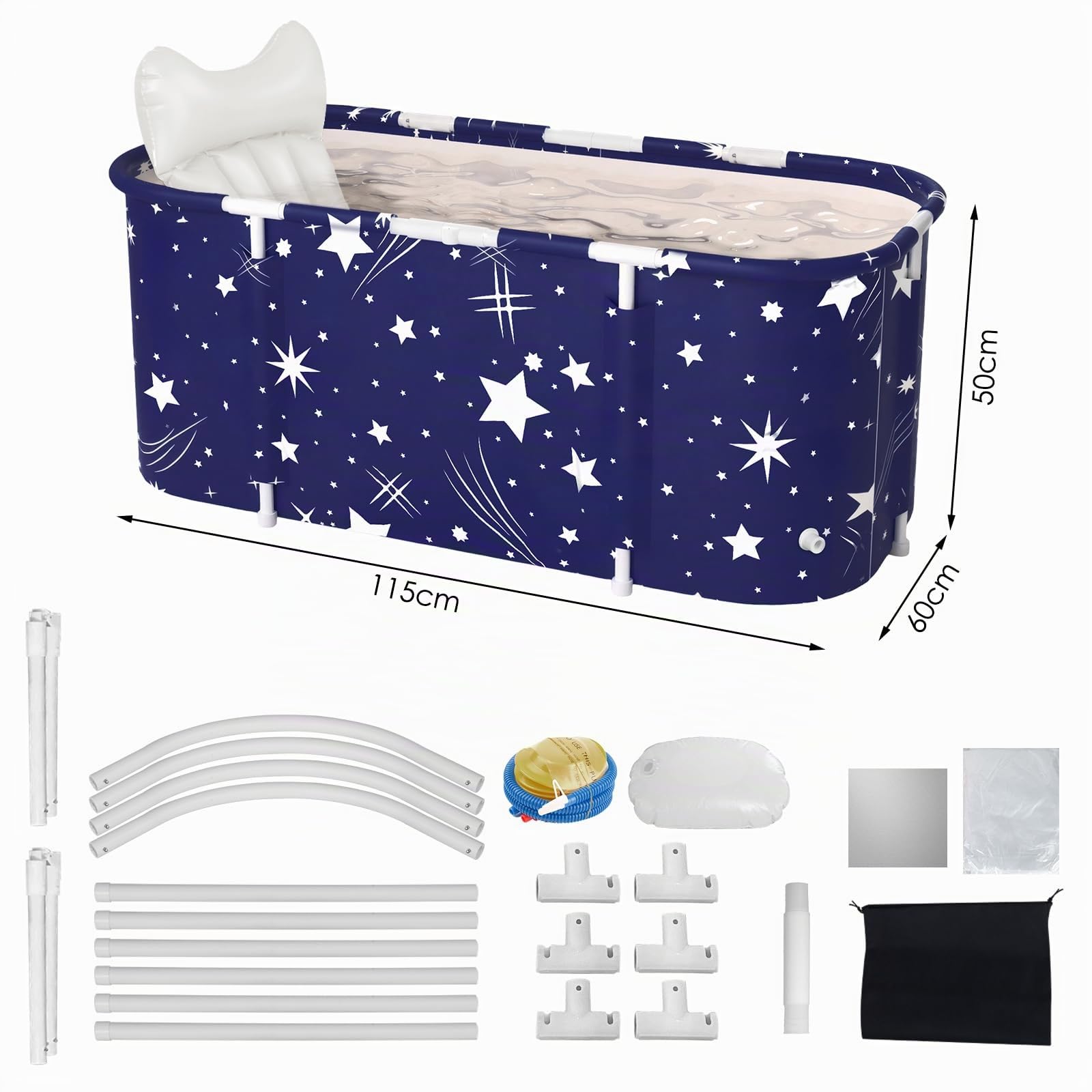 Bañera Plegable Portátil para Adultos SINBIDE - Gran Tamaño 115x60x50 cm con Diseño Spa y Efecto Cielo Estrellado para Baños Relajantes en Hogar