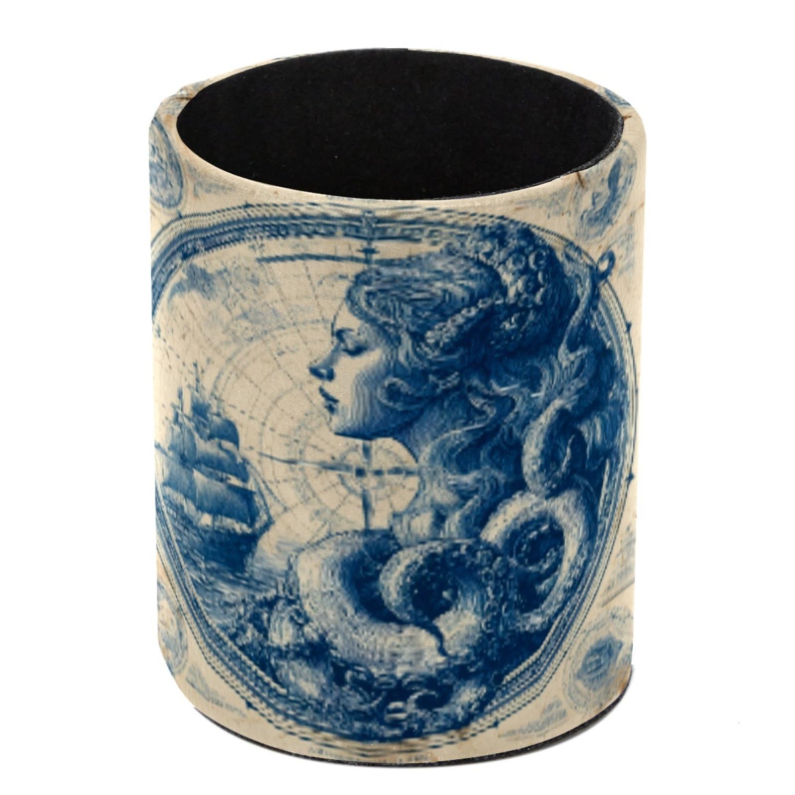 FWJZDSP Vintage Ship and Mermaid Pencil Cup Pen Organizer Makeup Brush Holder for Office Home Countertop Desk Accessory Storage