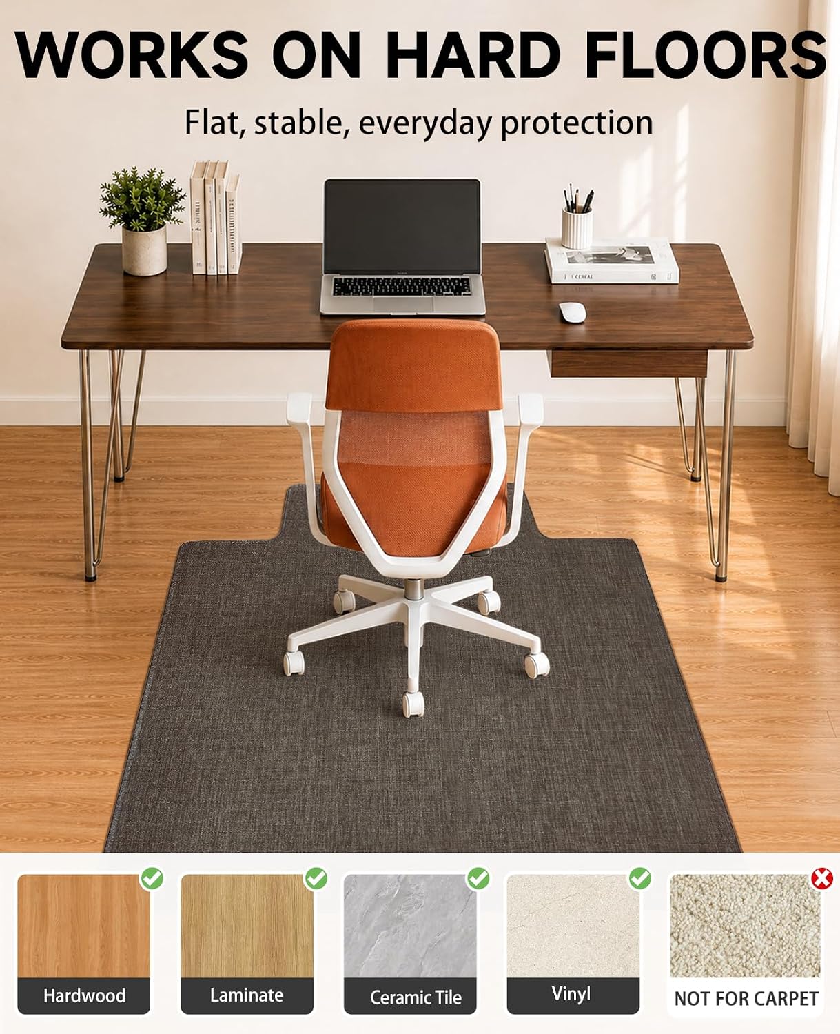 Funwheat Office Chair Mat with Lip for Hard Floors, 36 x 48 in, Espresso