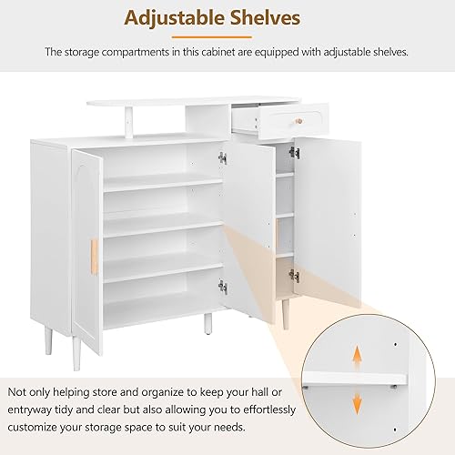 Vista 38 de Armario de zapatos independiente con 4 cajones abatibles, moderno organizador de almacenamiento de zapatos de 2 niveles con cajones, zapatero 4