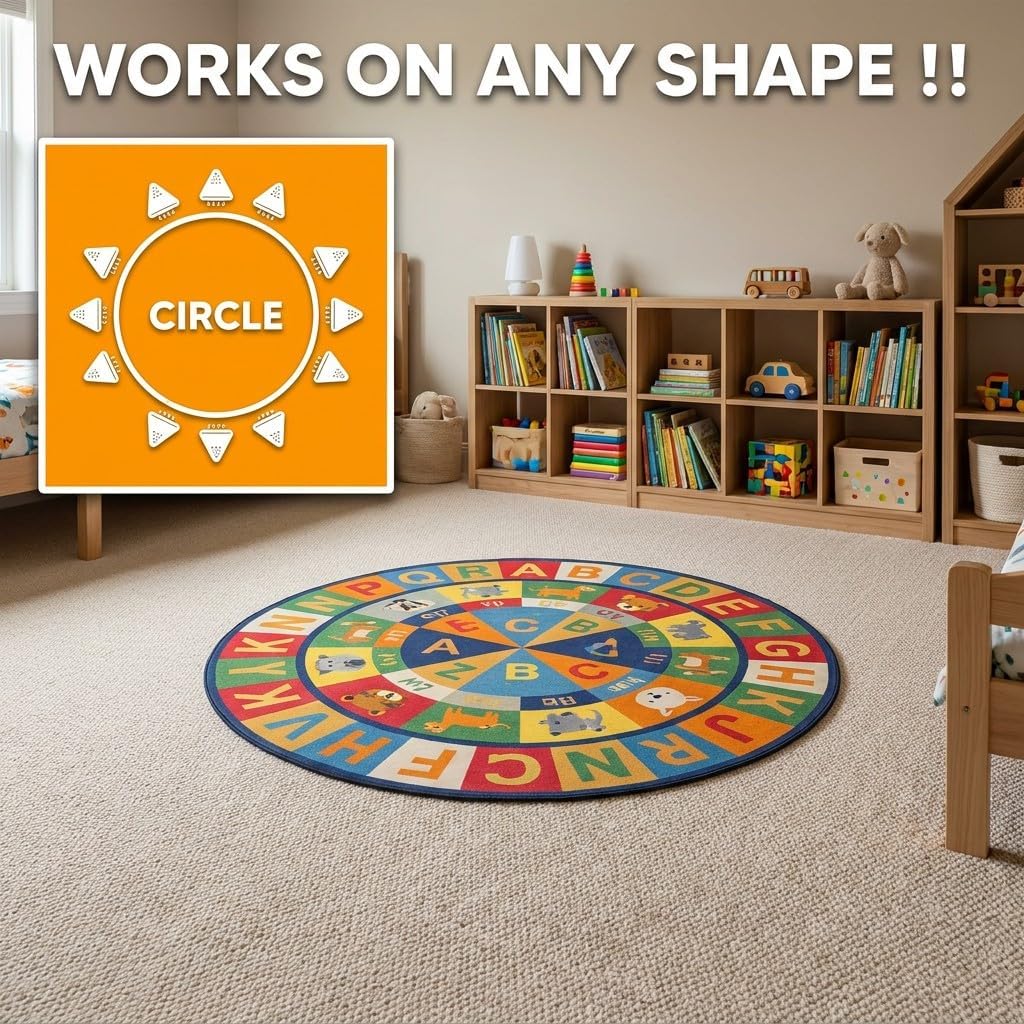 12 Pcs Rug Tape Hardwood Floors No Damage, Works On Cement, Outdoor Welcome Mats, Gripper for Carpet Over Carpet, Non Slip Classroom Pad