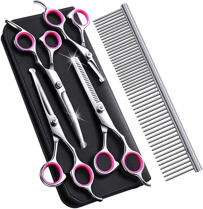 Zwini Pet Grooming Scissors Set 5 in 1 Stainless Steel Pet Trimmer Kit Pet Grooming Scissors Set