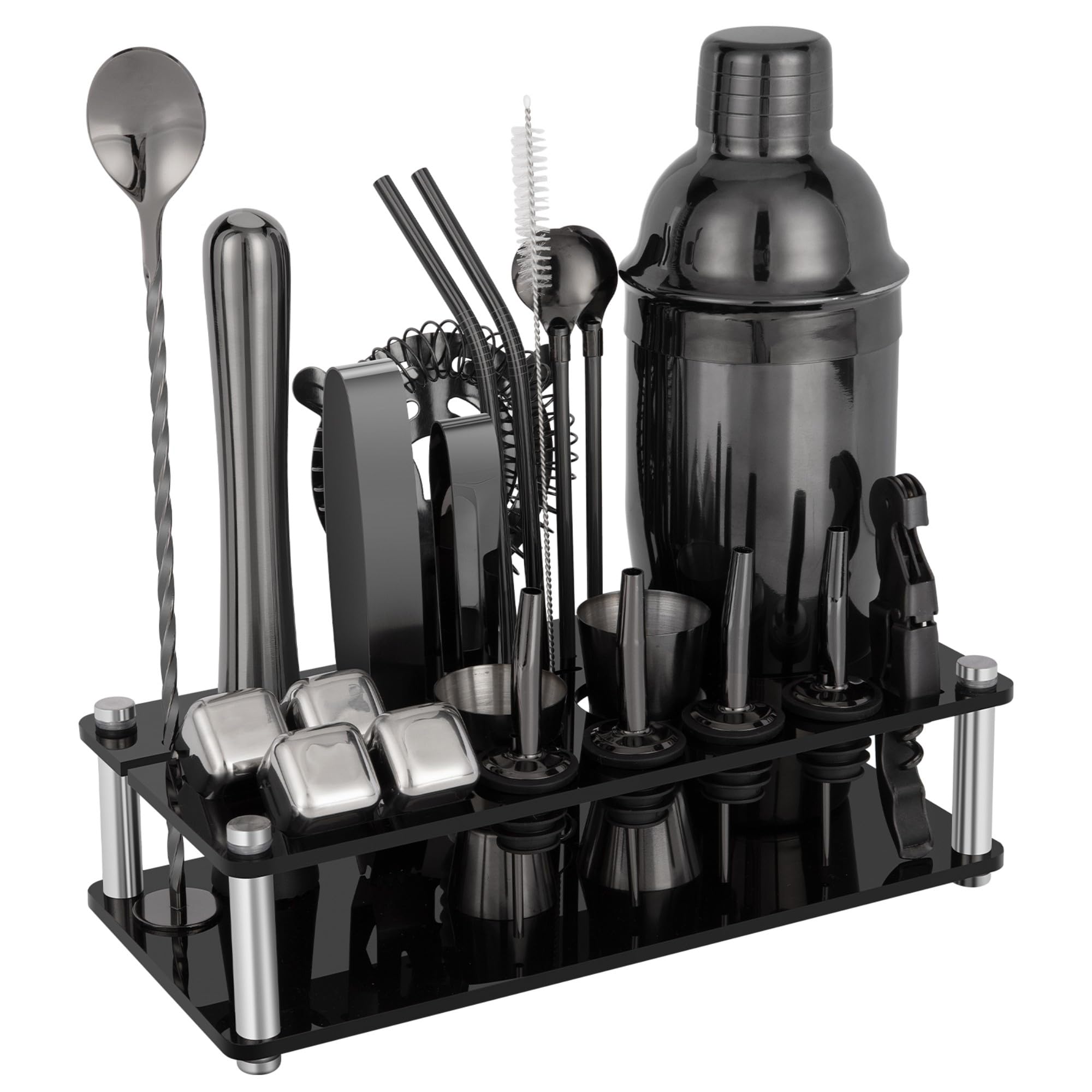 Coctelera para fiestas y hogar KinGrow de 23 piezas con soporte y piedras de whisky