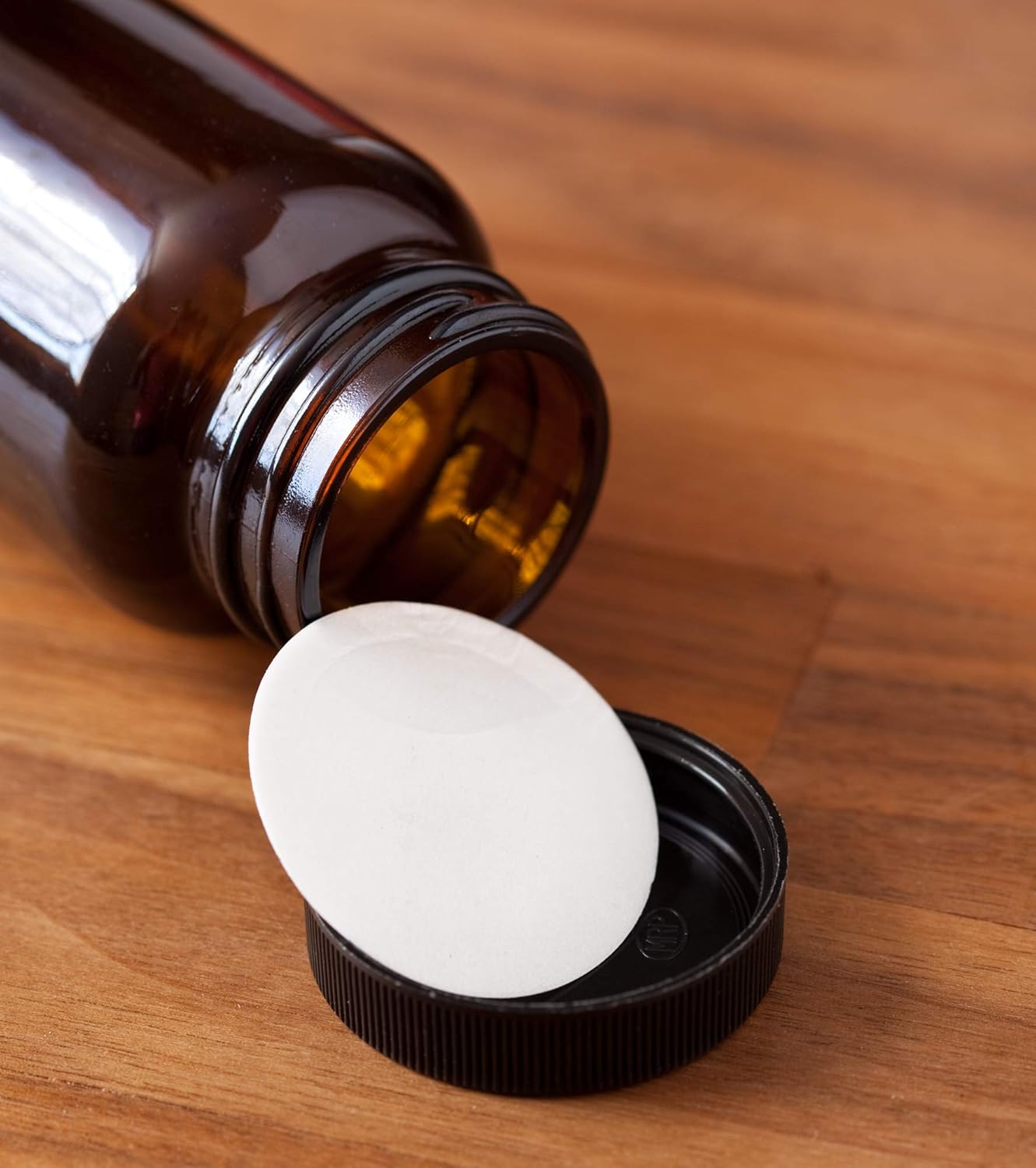 JUVITUS 5 oz Amber Glass Packer Wide Mouth Bottle with Black Ribbed Lid (12 pack)